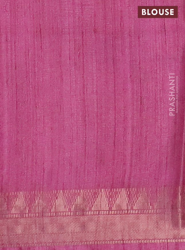 Semi tussar saree pink with allover floral prints and zari woven border