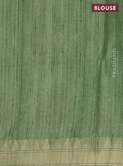 Semi tussar saree green with allover floral prints and zari woven border