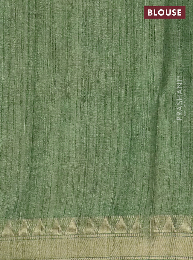 Semi tussar saree green with allover floral prints and zari woven border