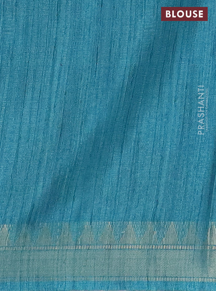 Semi tussar saree pastel blue with allover floral prints and zari woven border