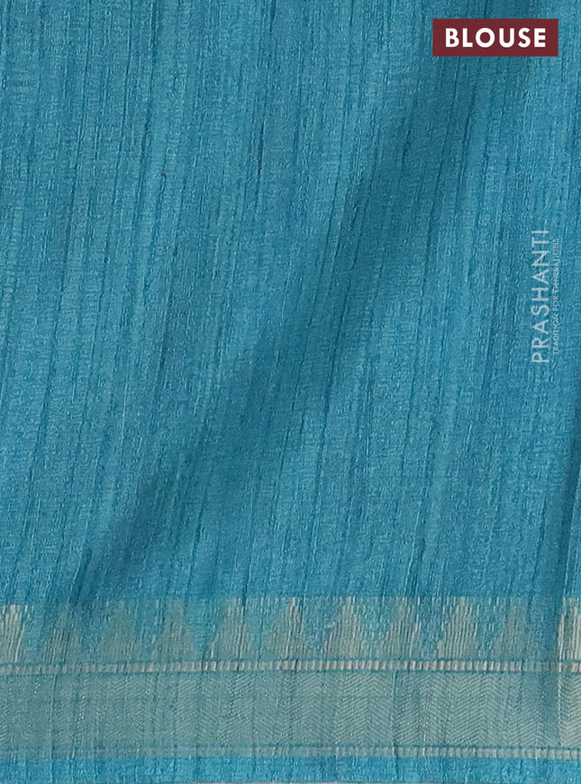 Semi tussar saree pastel blue with allover floral prints and zari woven border