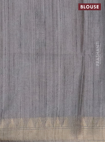 Semi tussar saree grey with allover floral prints and zari woven border