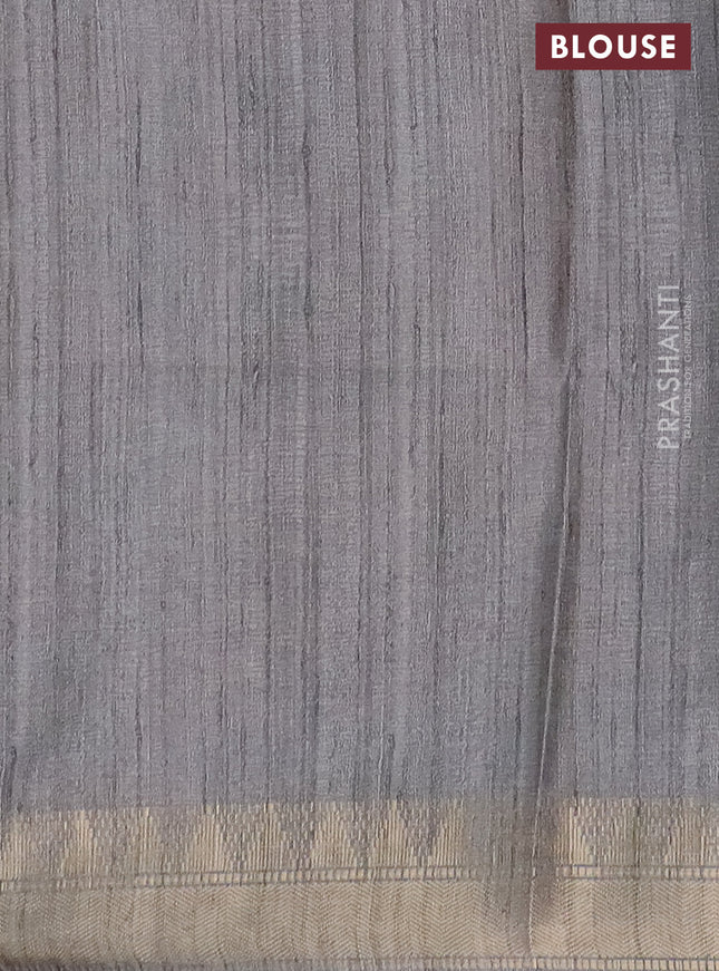 Semi tussar saree grey with allover floral prints and zari woven border