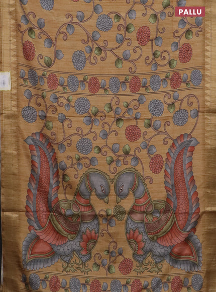 Semi tussar saree sandal with allover floral prints and zari woven border