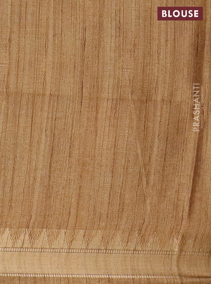 Semi tussar saree sandal with allover floral prints and zari woven border