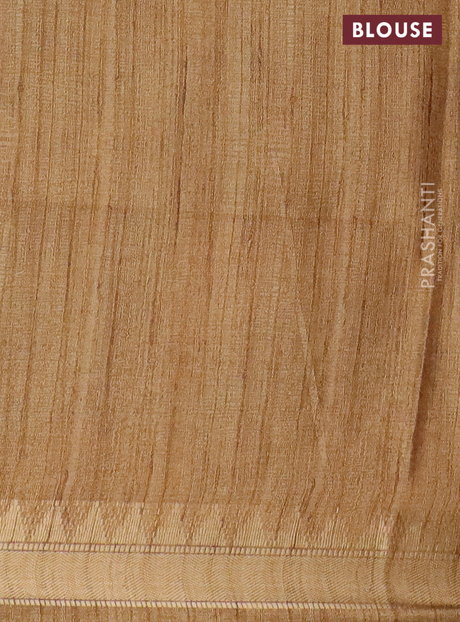 Semi tussar saree sandal with allover floral prints and zari woven border