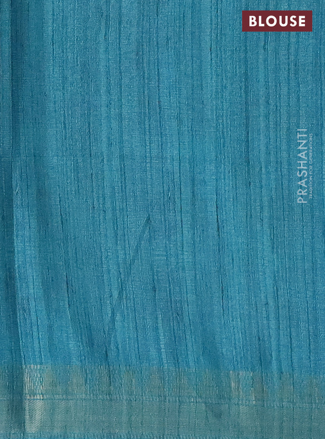 Semi tussar saree pastel blue with allover floral prints and zari woven border