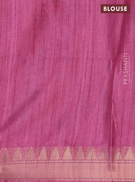 Semi tussar saree light pink with allover floral prints and zari woven border