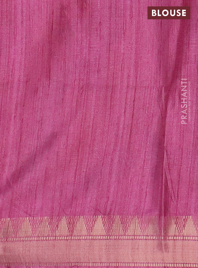 Semi tussar saree light pink with allover floral prints and zari woven border
