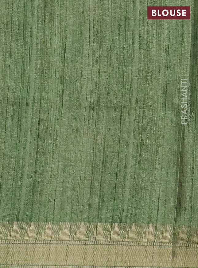 Semi tussar saree light green with allover floral prints and zari woven border