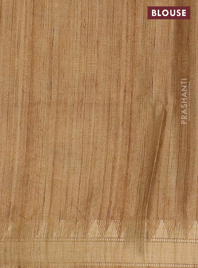 Semi tussar saree sandal with allover floral prints and zari woven border