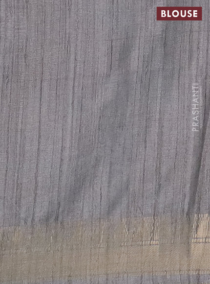 Semi tussar saree grey with allover floral prints and zari woven border