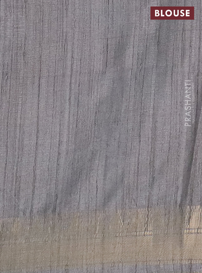 Semi tussar saree grey with allover floral prints and zari woven border