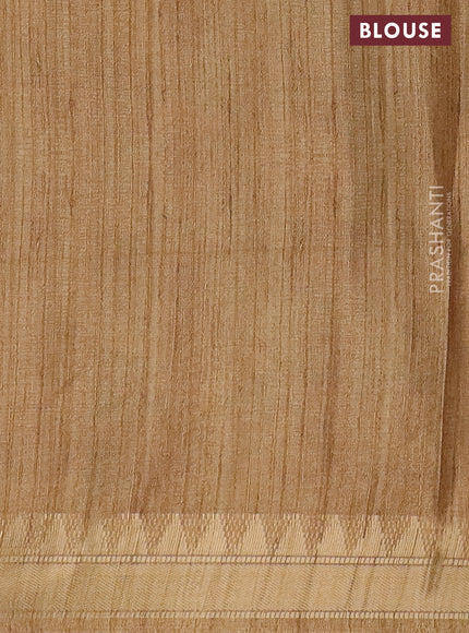 Semi tussar saree sandal with allover floral prints and zari woven border