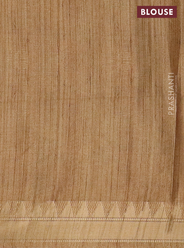 Semi tussar saree sandal with allover floral prints and zari woven border