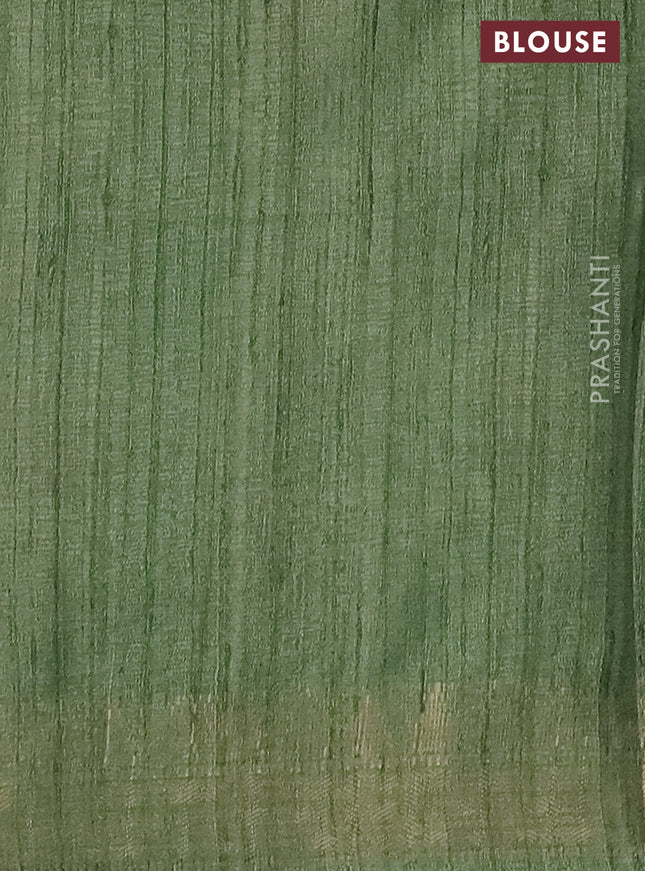 Semi tussar saree green with allover floral prints and zari woven border