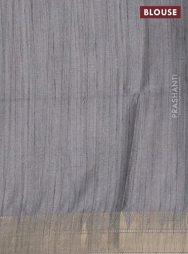Semi tussar saree grey with allover floral prints and zari woven border