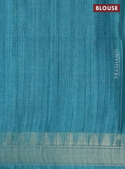 Semi tussar saree pastel blue with allover floral prints and zari woven border