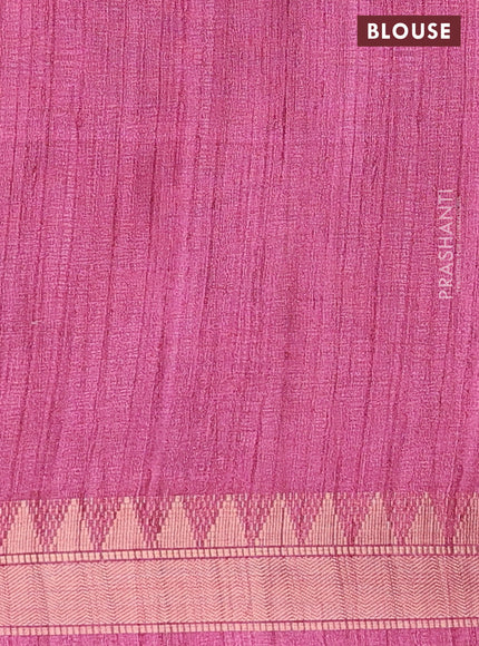Semi tussar saree light pink with allover floral prints and zari woven border