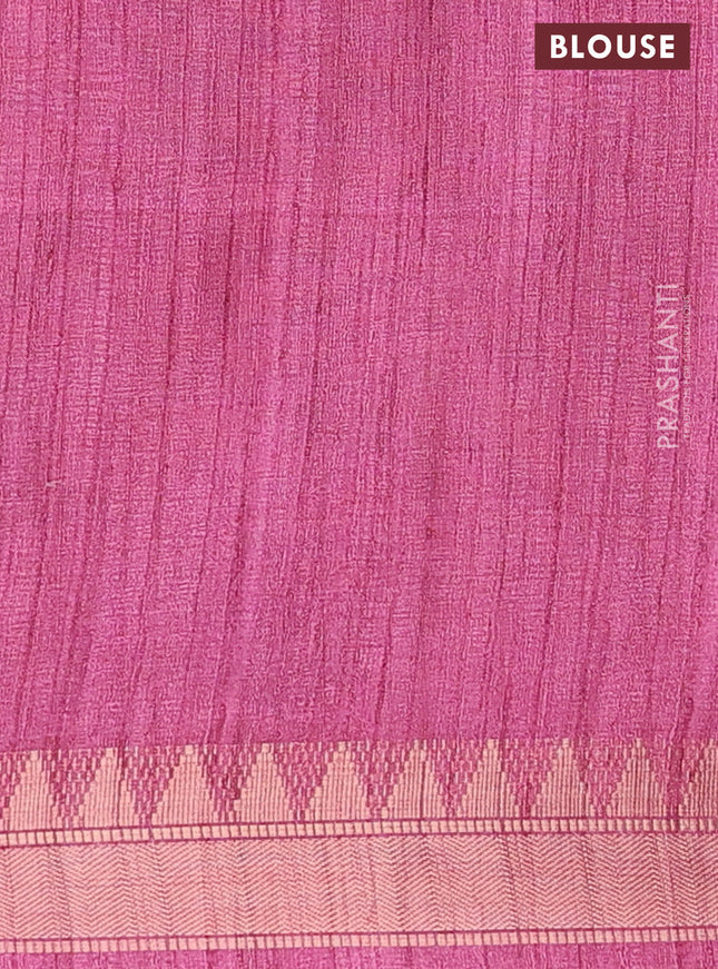 Semi tussar saree light pink with allover floral prints and zari woven border