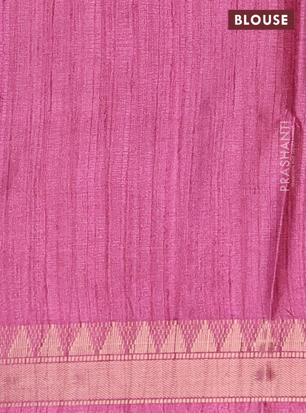 Semi tussar saree light pink with allover floral prints and zari woven border