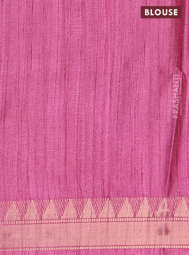Semi tussar saree light pink with allover floral prints and zari woven border