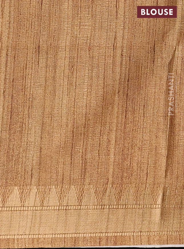 Semi tussar saree dark sandal with allover floral prints and zari woven border