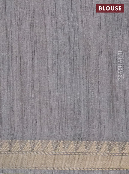 Semi tussar saree grey with allover floral prints and zari woven border