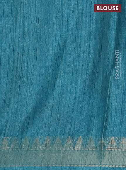 Semi tussar saree pastel blue with allover floral prints and zari woven border