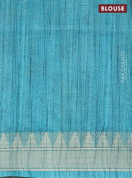 Semi tussar saree pastel blue with allover floral prints and zari woven border