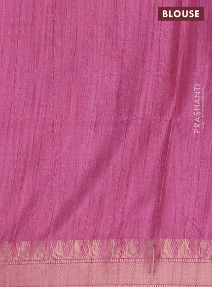 Semi tussar saree light pink with allover floral prints and zari woven border