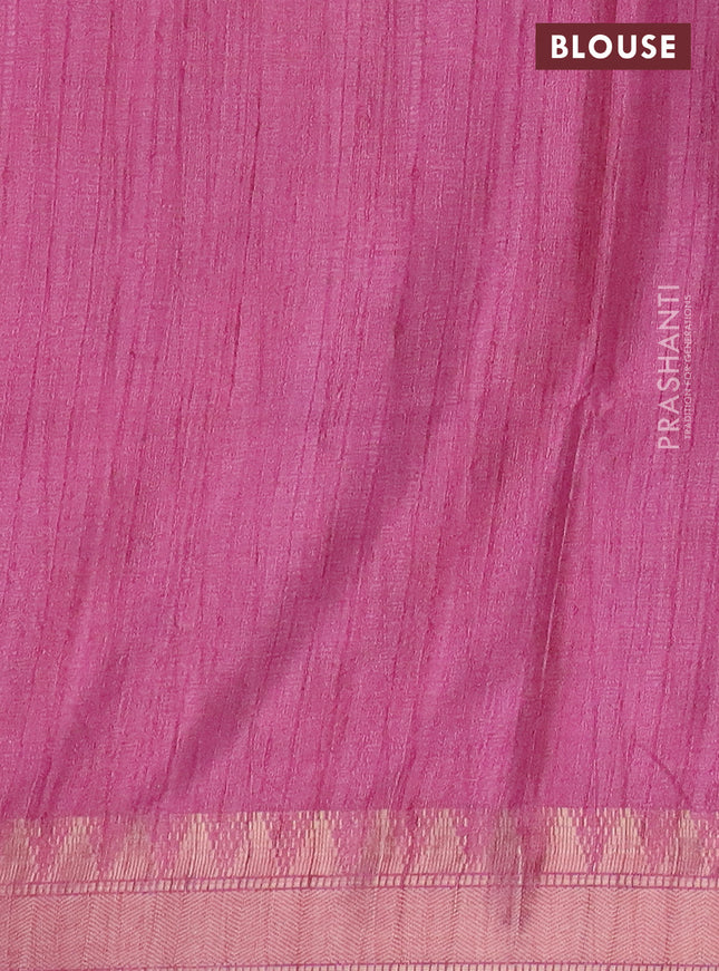 Semi tussar saree light pink with allover floral prints and zari woven border