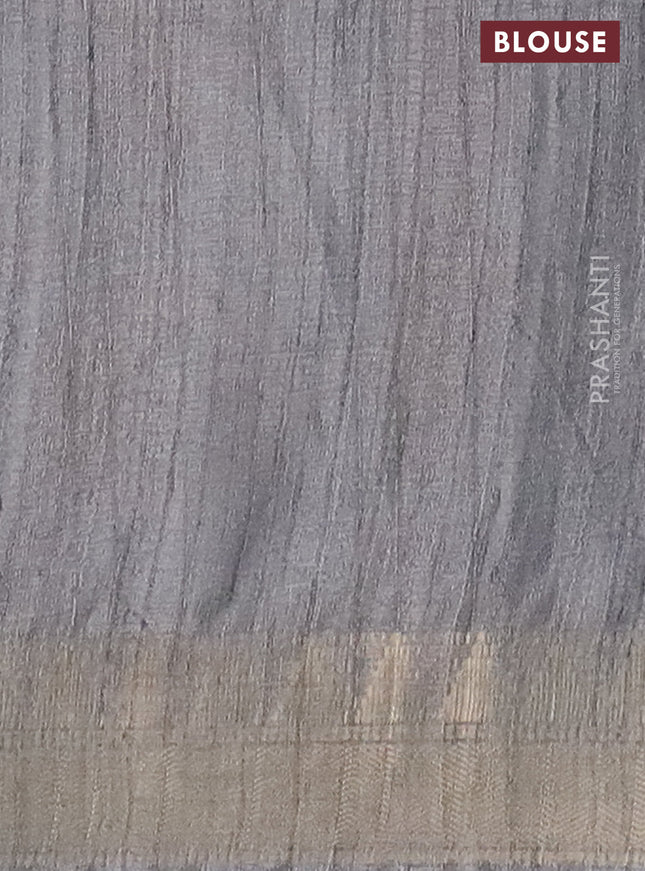 Semi tussar saree grey with allover floral prints and zari woven border