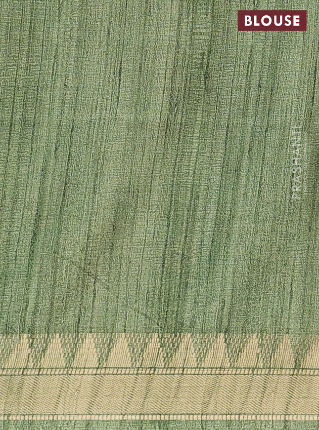 Semi tussar saree green with allover floral prints and zari woven border