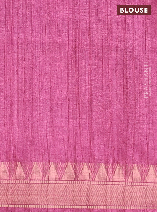Semi tussar saree light pink with allover floral prints and zari woven border