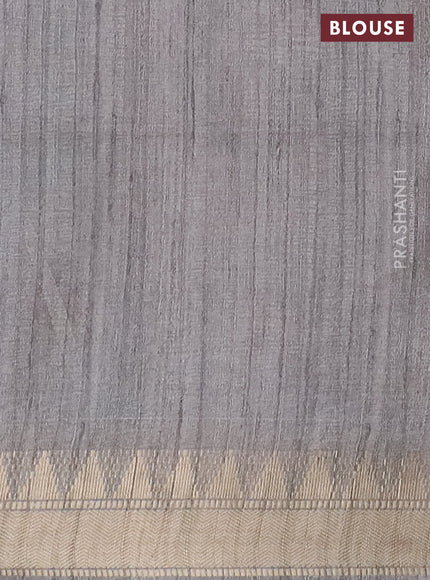 Semi tussar saree grey with allover floral prints and zari woven border