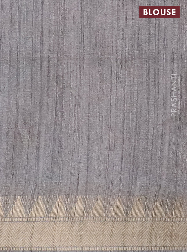 Semi tussar saree grey with allover floral prints and zari woven border