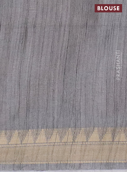 Semi tussar saree grey with allover floral prints and zari woven border