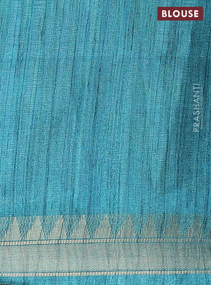Semi tussar saree pastel blue with allover floral prints and zari woven border