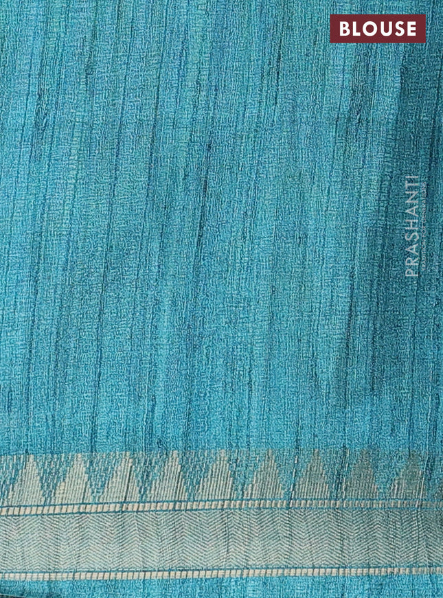 Semi tussar saree pastel blue with allover floral prints and zari woven border