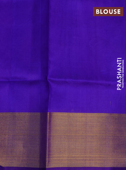 Pure uppada silk saree light pink and blue with silver & gold zari woven paisley buttas and jamdhani design pallu