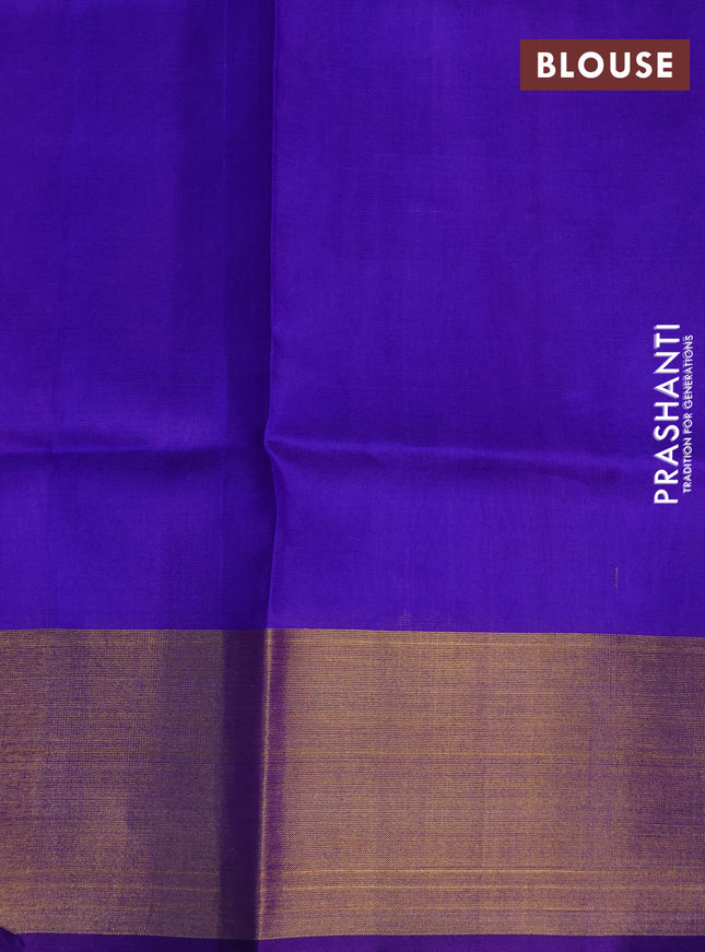 Pure uppada silk saree light pink and blue with silver & gold zari woven paisley buttas and jamdhani design pallu