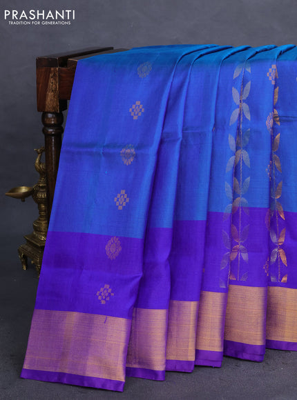 Pure uppada silk saree blue and violet with allover zari weaves & buttas and zari woven border