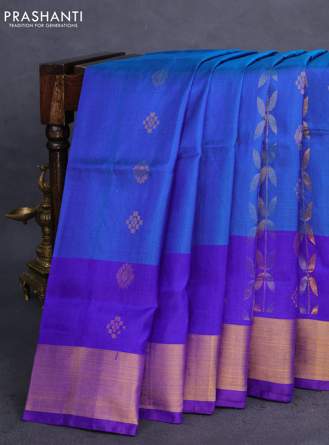 Pure uppada silk saree blue and violet with allover zari weaves & buttas and zari woven border