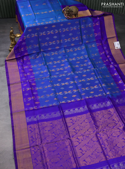 Pure uppada silk saree blue and violet with allover zari weaves & buttas and zari woven border