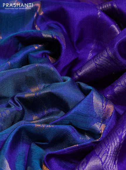 Pure uppada silk saree blue and violet with allover zari weaves & buttas and zari woven border