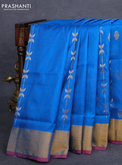 Pure uppada silk saree cs blue and pink with allover zari weaves & buttas and zari woven border