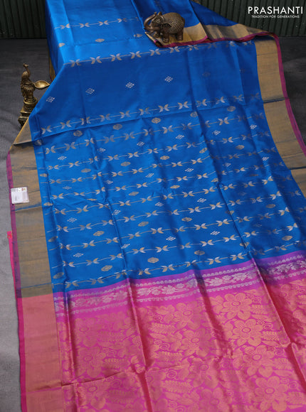 Pure uppada silk saree cs blue and pink with allover zari weaves & buttas and zari woven border