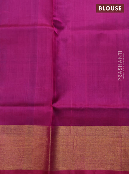 Pure uppada silk saree cs blue and pink with silver & gold zari woven leaf buttas and jamdhani design pallu