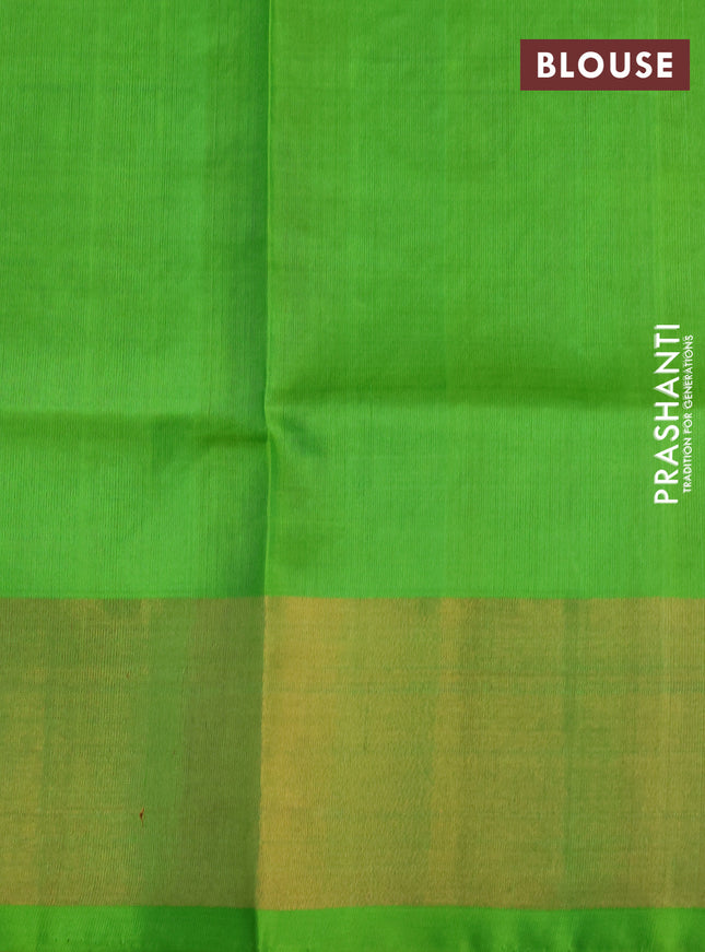 Pure uppada silk saree pink and light green with silver & gold zari woven buttas and long zari woven border